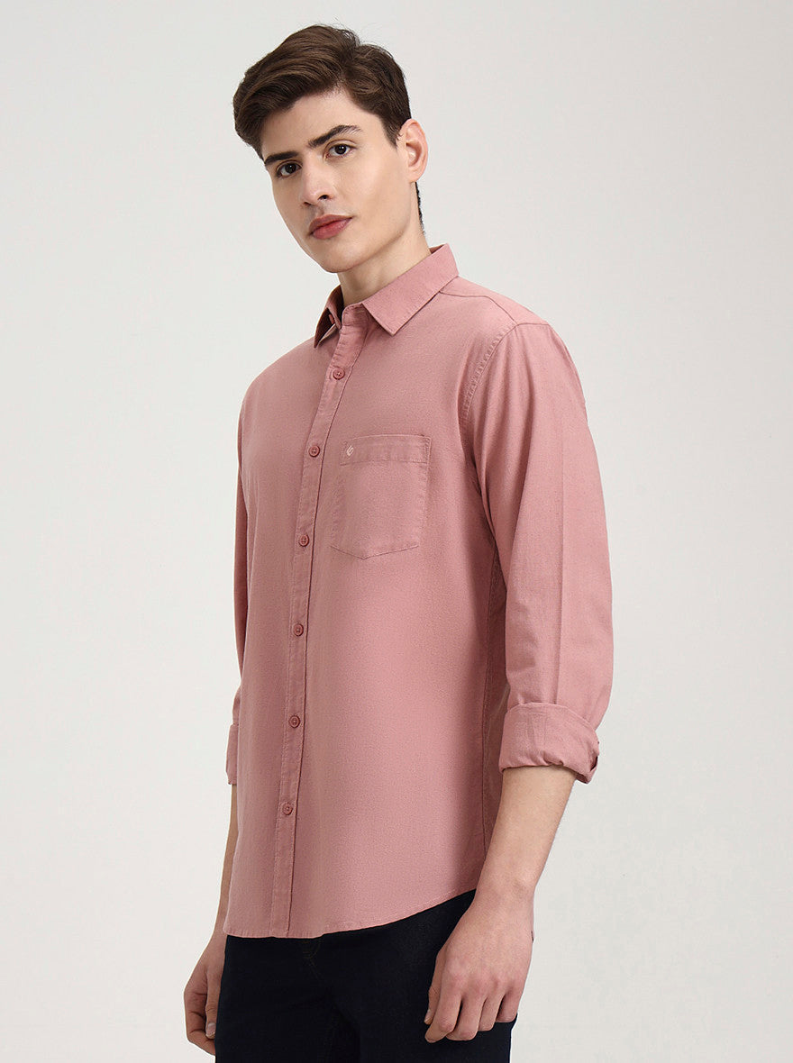 Peach Solid Slim Fit Casual Shirt | Greenfibre