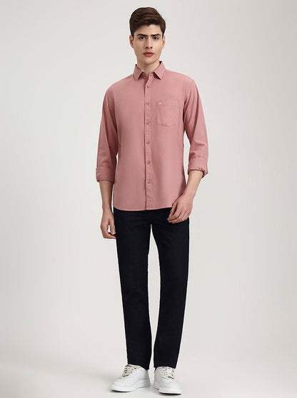 Peach Solid Slim Fit Casual Shirt | Greenfibre