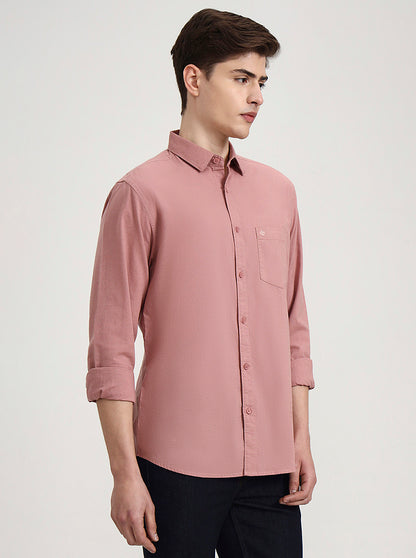 Peach Solid Slim Fit Casual Shirt | Greenfibre