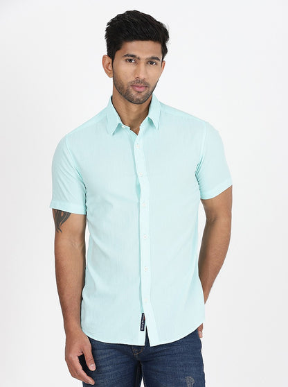 Light Blue Solid Slim Fit Casual Shirt | JadeBlue