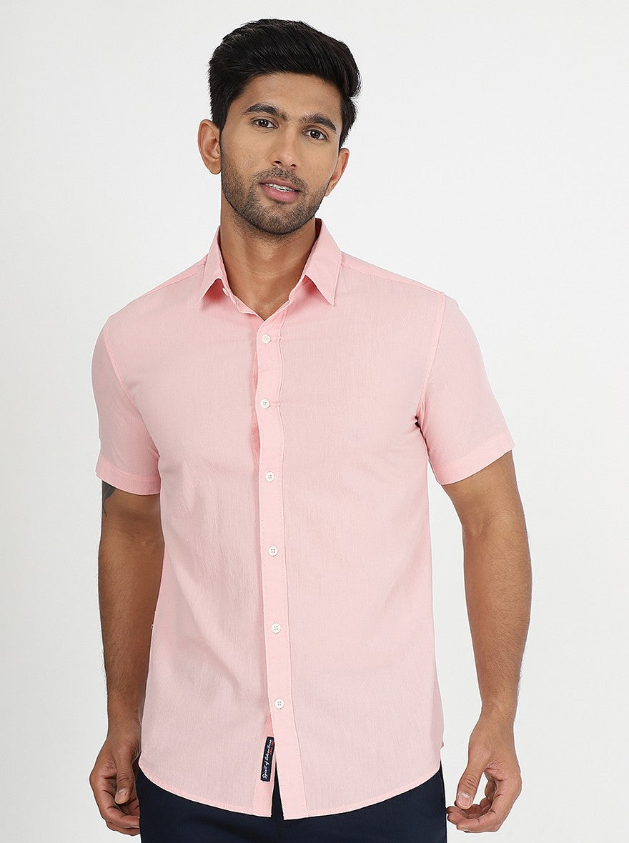 Pink Solid Slim Fit Casual Shirt | JadeBlue