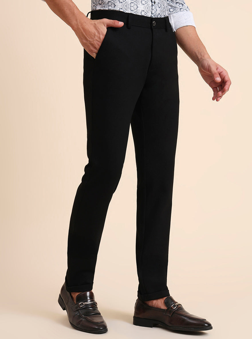 Black Solid Slim Fit Club Wear Trouser | JB Studio
