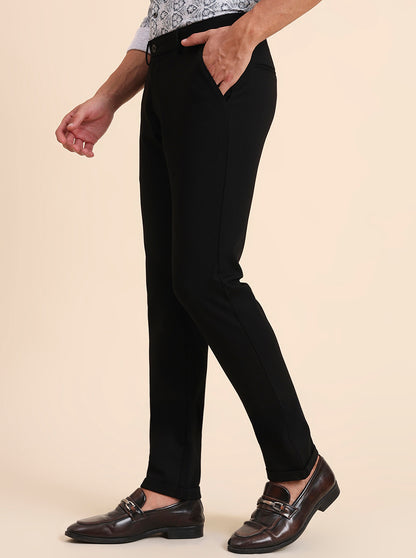Black Solid Slim Fit Club Wear Trouser | JB Studio