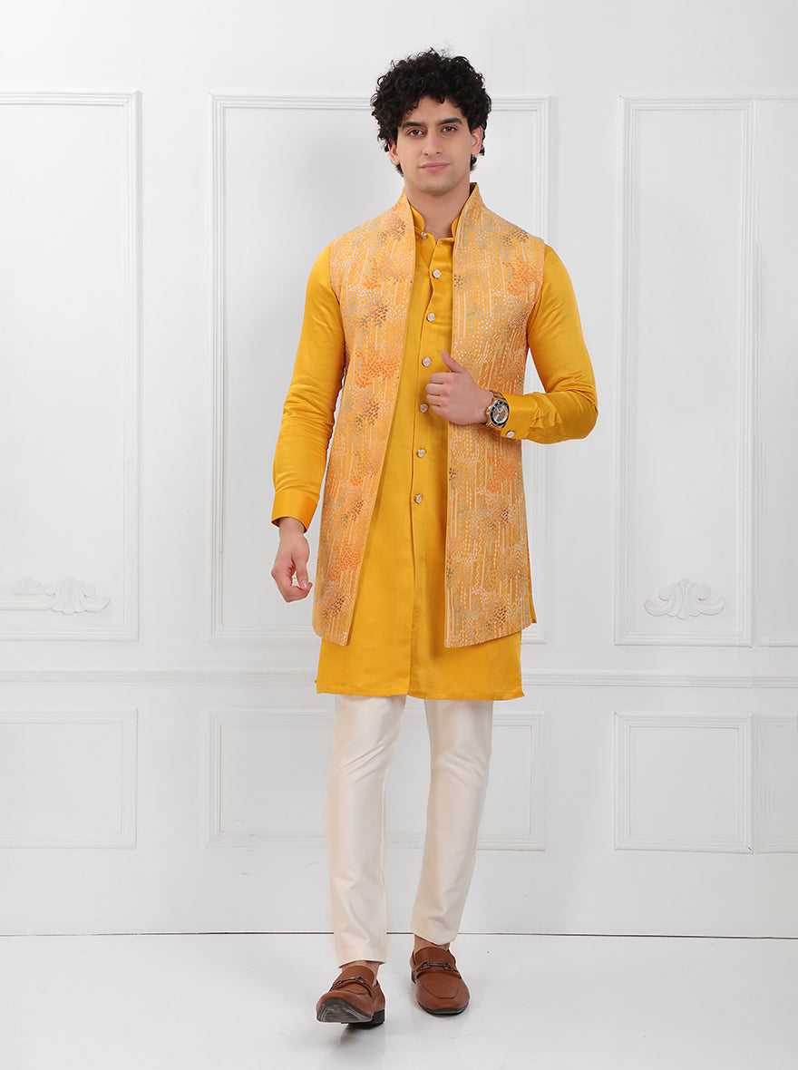 Yellow Kurta Set with Koti | TULA