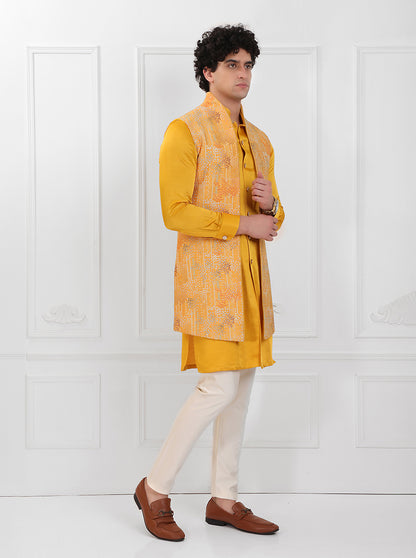 Yellow Kurta Set with Koti | TULA