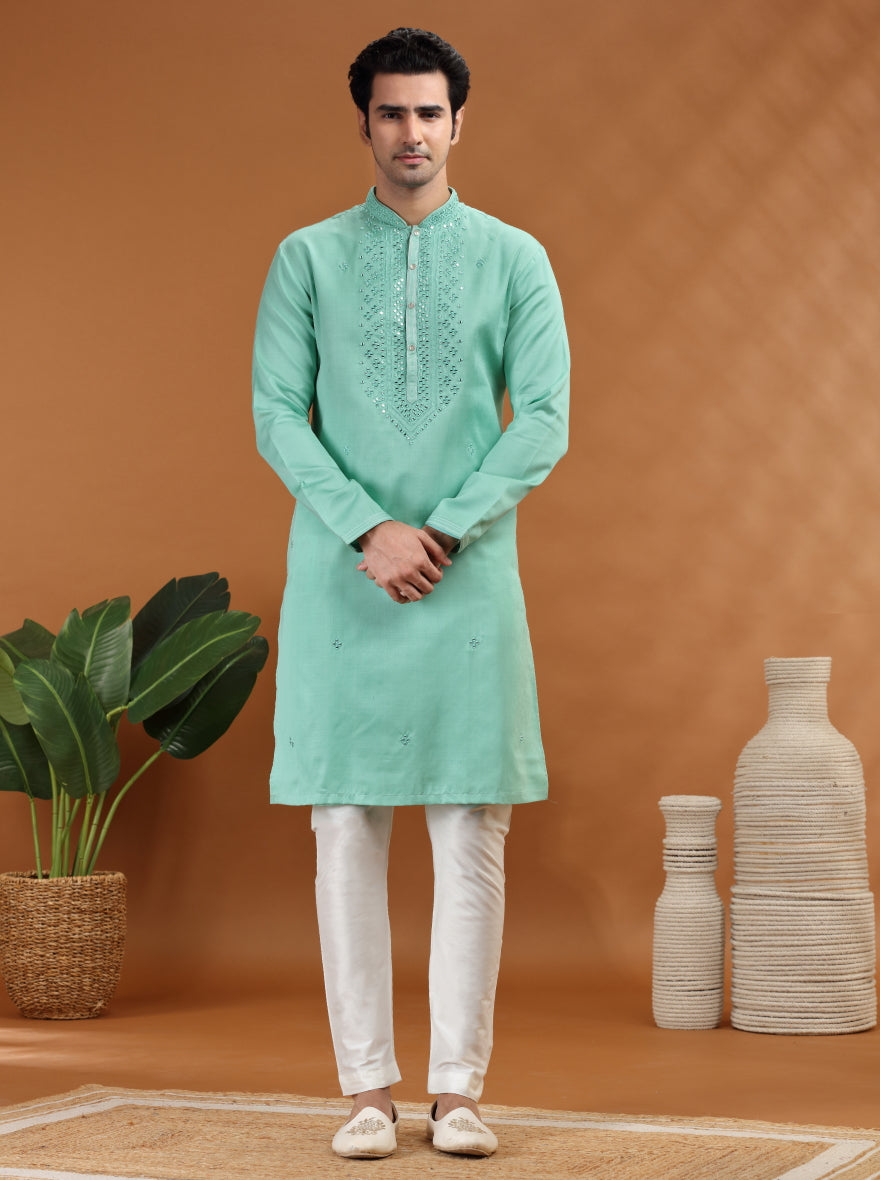 Green Embroidered Kurta Pajama | TULA