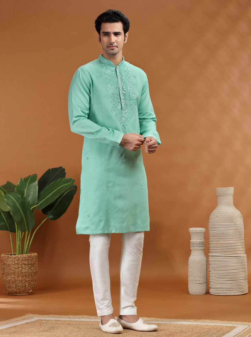 Green Embroidered Kurta Pajama | TULA