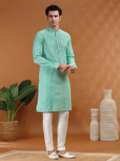 Green Embroidered Kurta Pajama | TULA