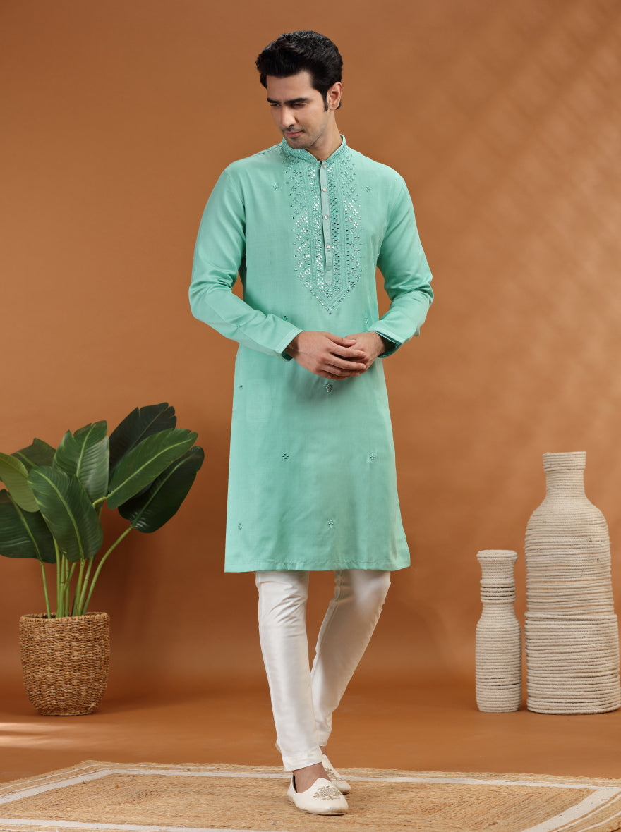 Green Embroidered Kurta Pajama | TULA