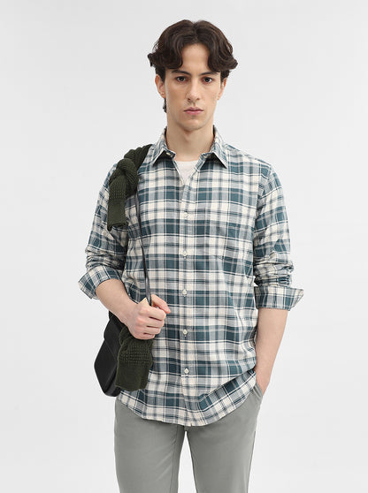 Teal Checked Slim Fit Casual Shirt | JadeBlue