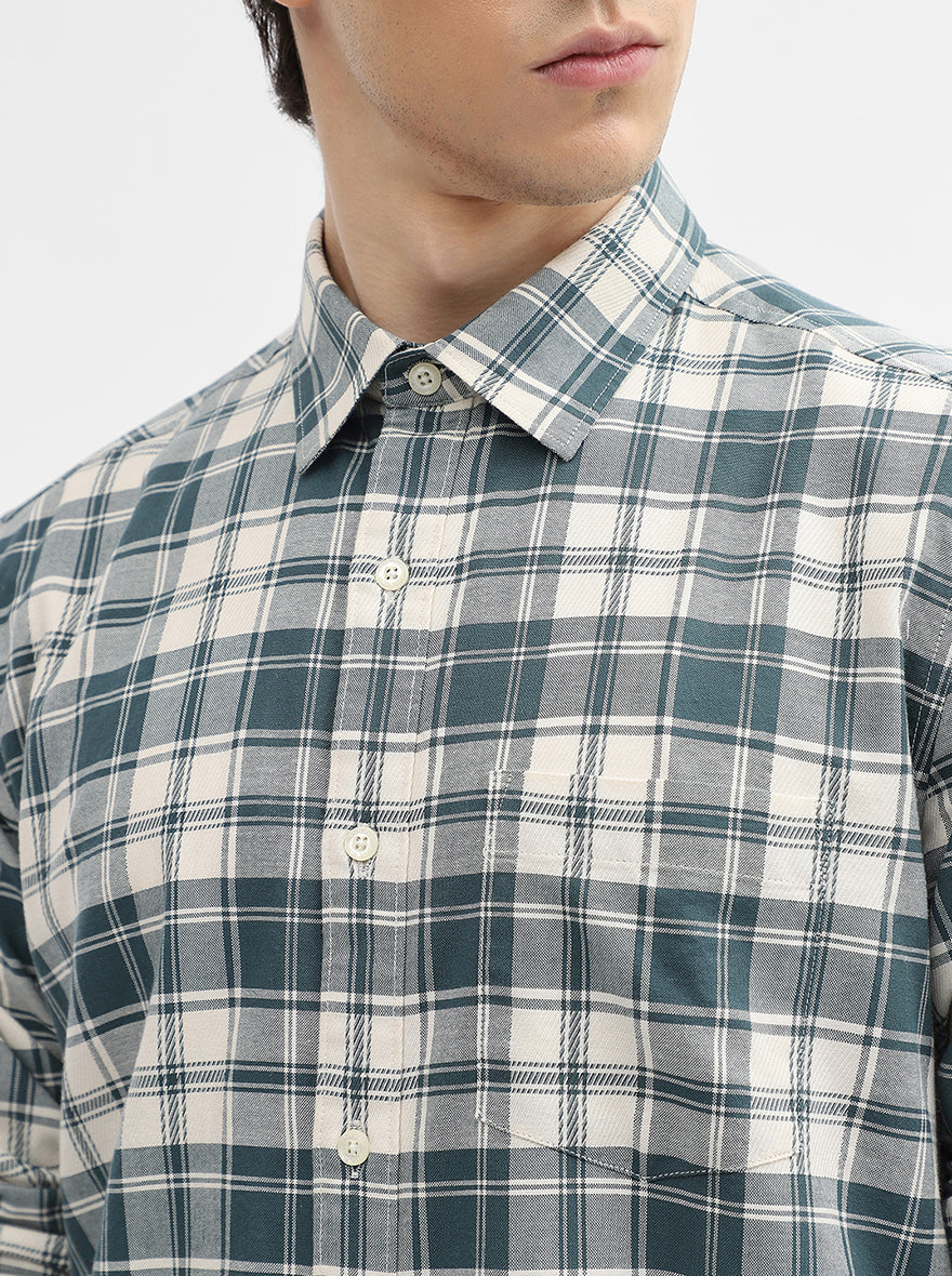 Teal Checked Slim Fit Casual Shirt | JadeBlue