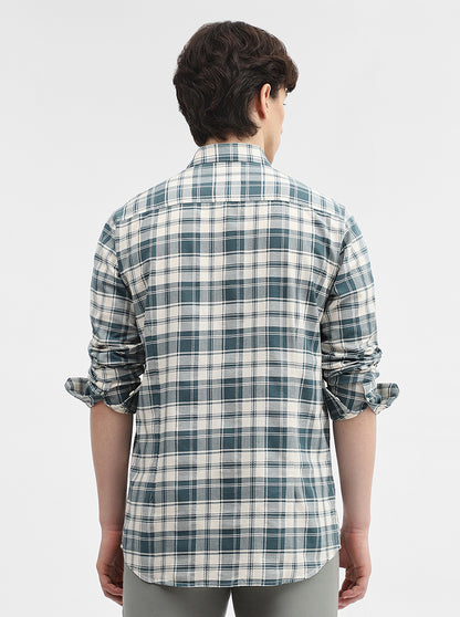 Teal Checked Slim Fit Casual Shirt | JadeBlue