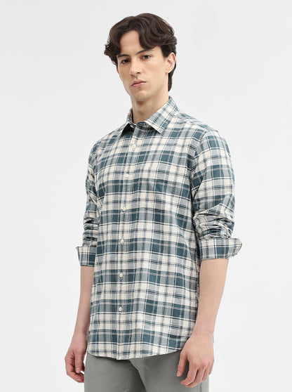 Teal Checked Slim Fit Casual Shirt | JadeBlue