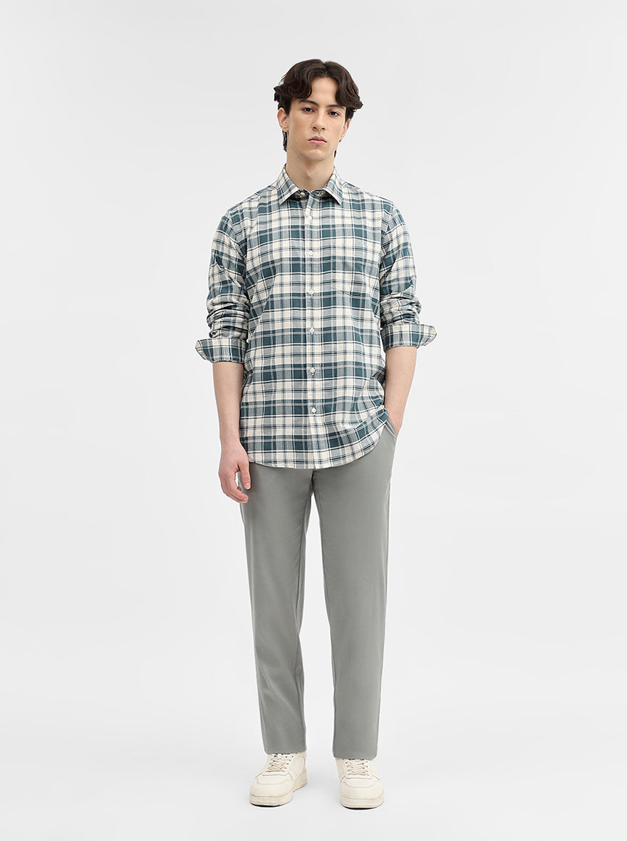Teal Checked Slim Fit Casual Shirt | JadeBlue