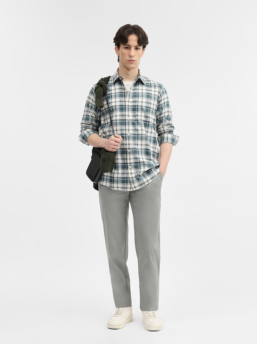 Teal Checked Slim Fit Casual Shirt | JadeBlue