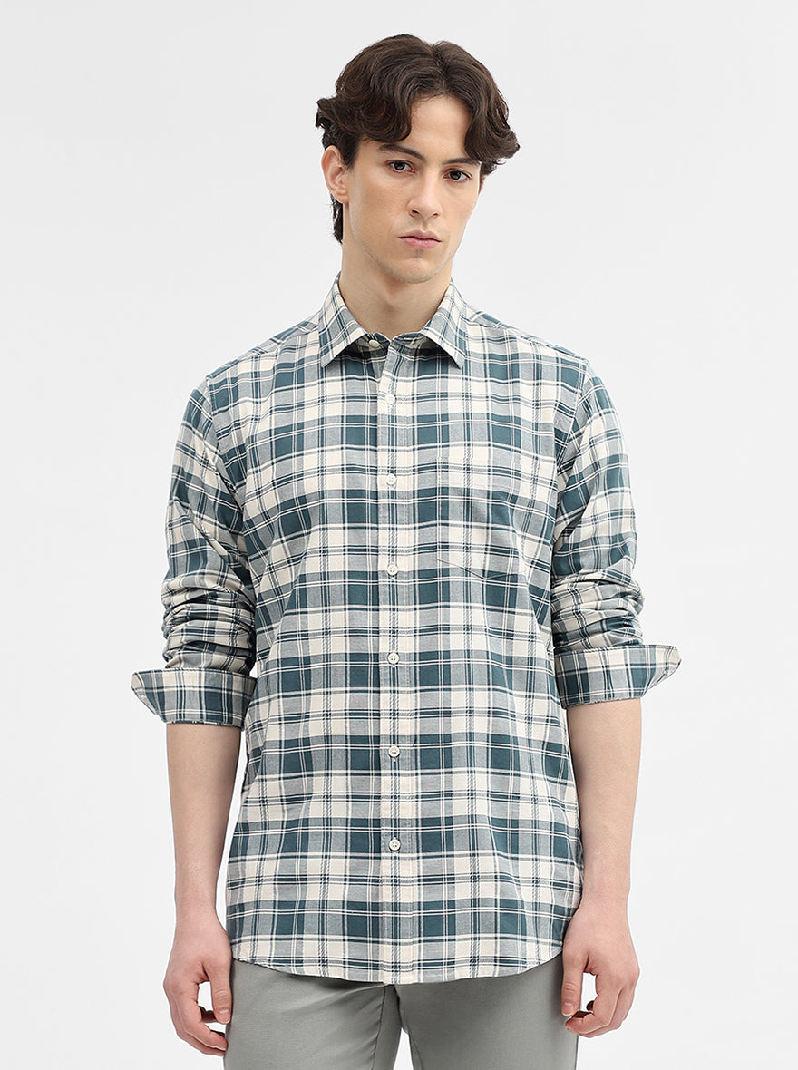 Teal Checked Slim Fit Casual Shirt | JadeBlue