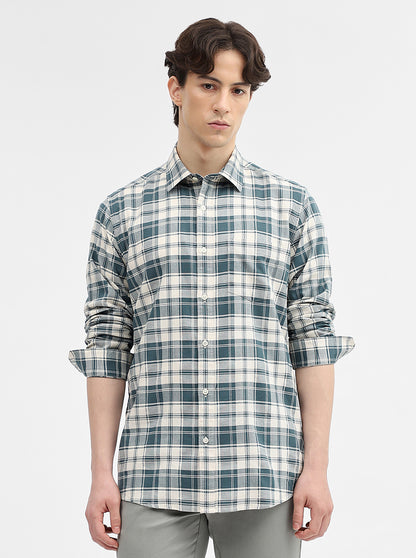 Teal Checked Slim Fit Casual Shirt | JadeBlue