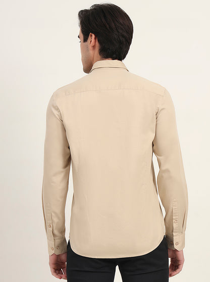 Beige Solid Slim Fit Semi Casual Shirt | Greenfibre