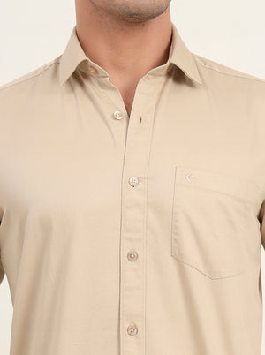 Beige Solid Slim Fit Semi Casual Shirt | Greenfibre