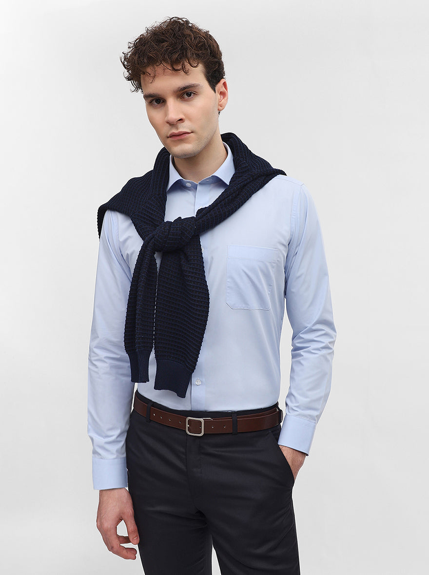 Sky Blue Solid Slim Fit Formal Shirt | Greenfibre