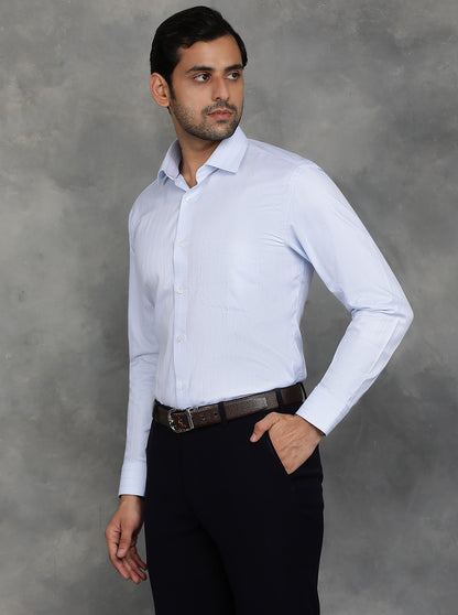 Sky Blue Striped Slim Fit Formal Shirt | GreenFibre