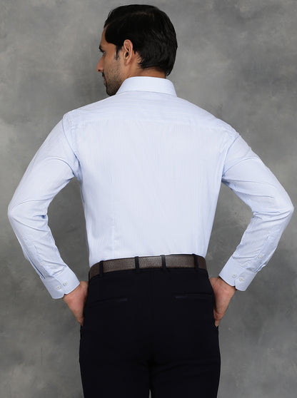 Sky Blue Striped Slim Fit Formal Shirt | GreenFibre