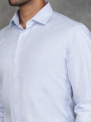 Sky Blue Striped Slim Fit Formal Shirt | GreenFibre