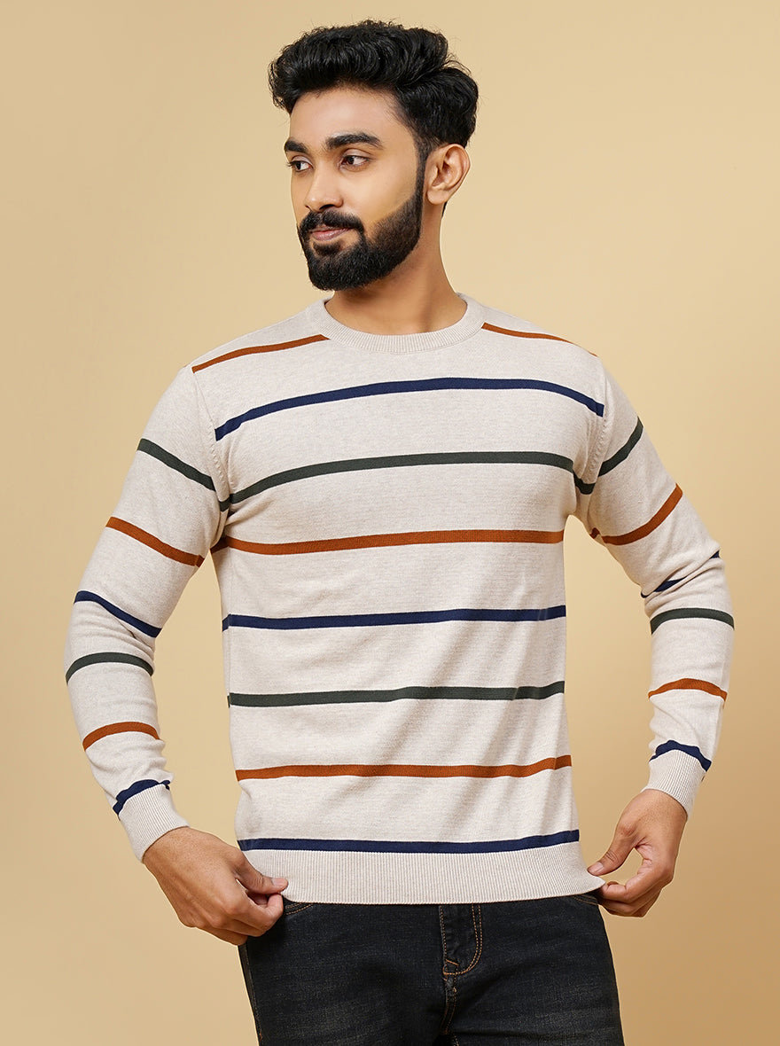 Off White Solid Slim Fit Winter T-Shirt | JadeBlue