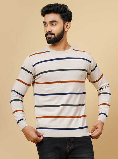 Off White Solid Slim Fit Winter T-Shirt | JadeBlue