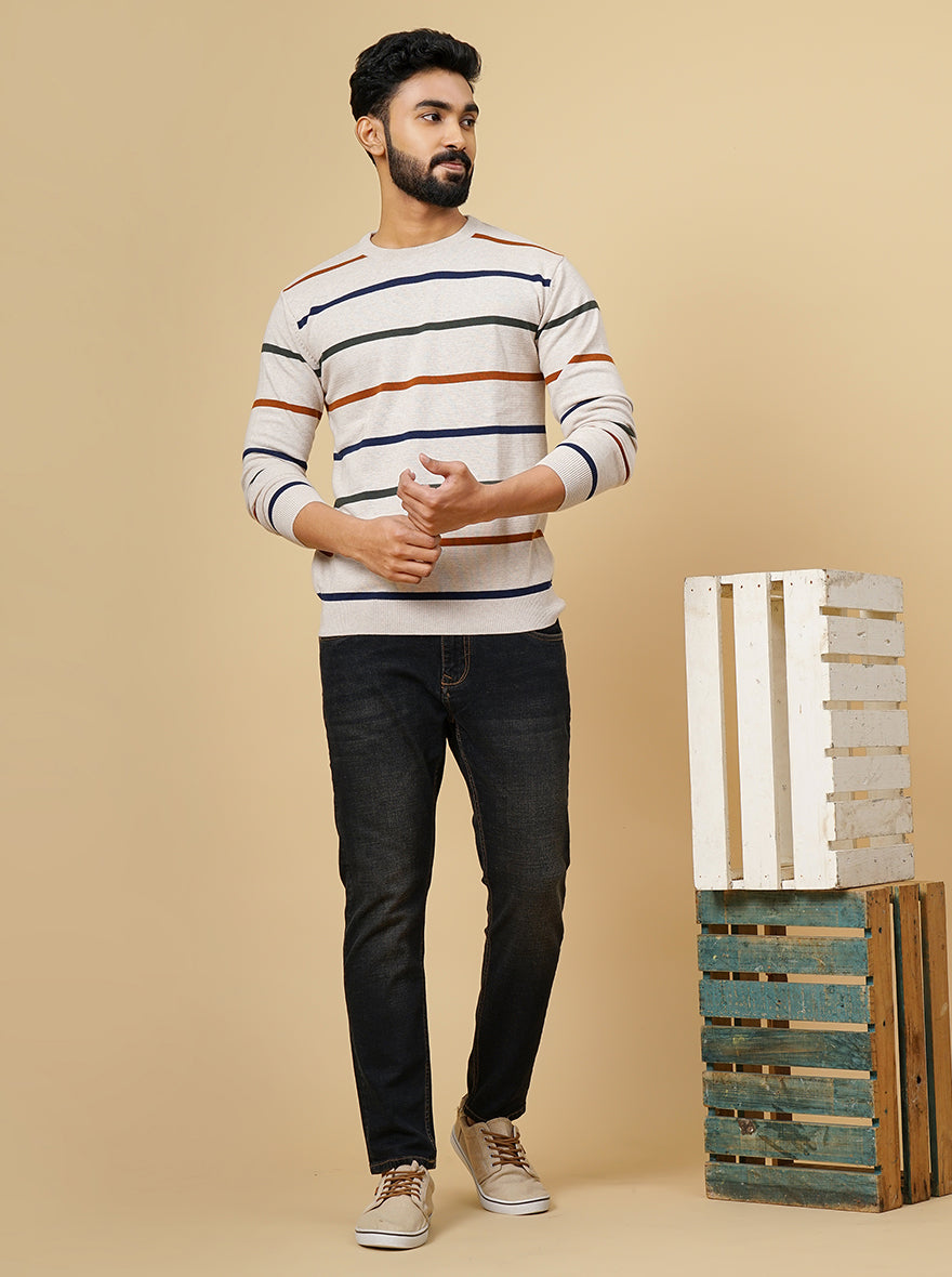 Off White Solid Slim Fit Winter T-Shirt | JadeBlue