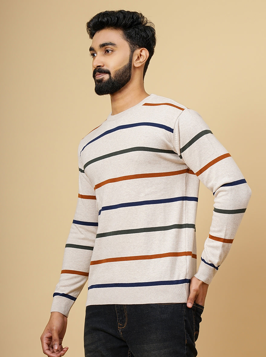 Off White Solid Slim Fit Winter T-Shirt | JadeBlue