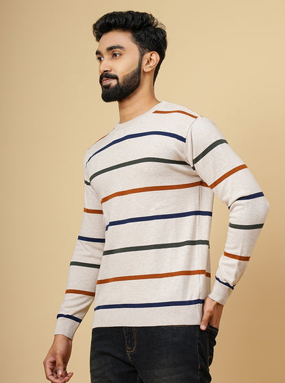 Off White Solid Slim Fit Winter T-Shirt | JadeBlue