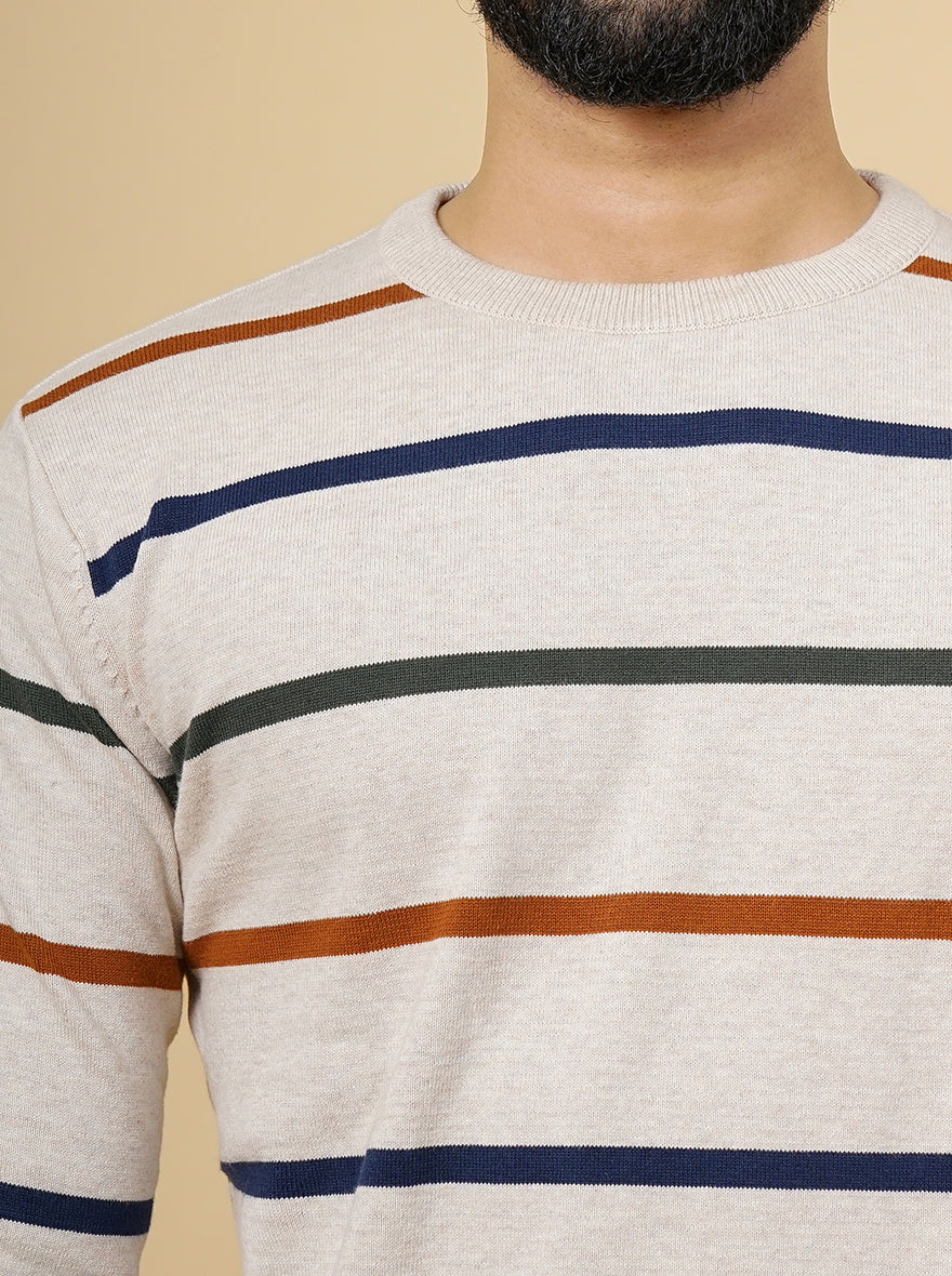 Off White Solid Slim Fit Winter T-Shirt | JadeBlue