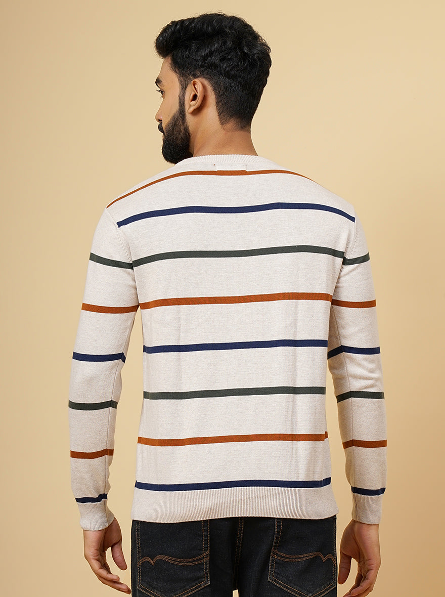 Off White Solid Slim Fit Winter T-Shirt | JadeBlue