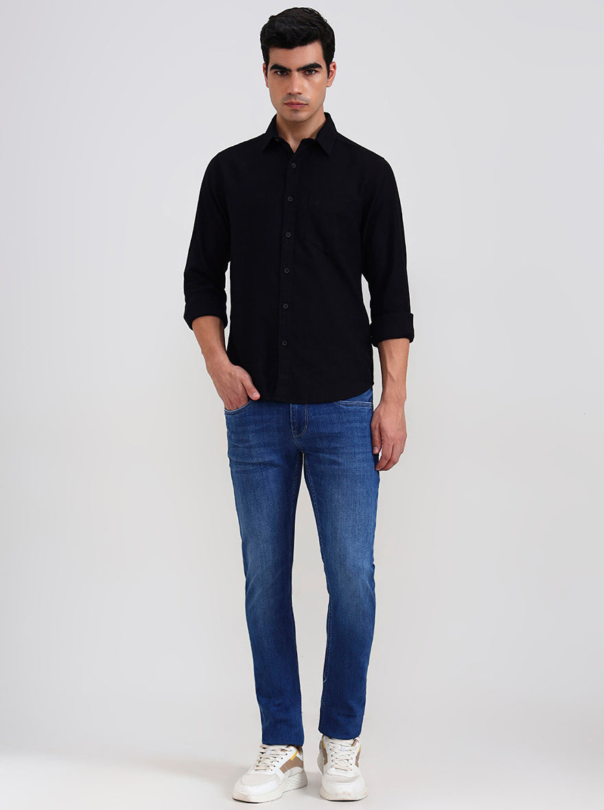 Black Solid Slim Fit Casual Shirt | Greenfibre