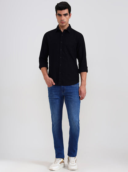 Black Solid Slim Fit Casual Shirt | Greenfibre