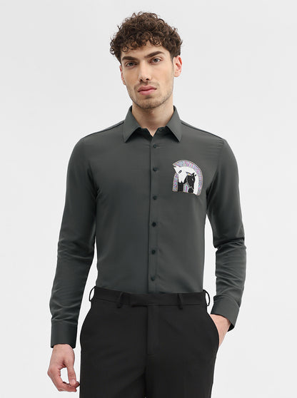 Grey Solid Slim Fit Party Wear Shirt | Wyre