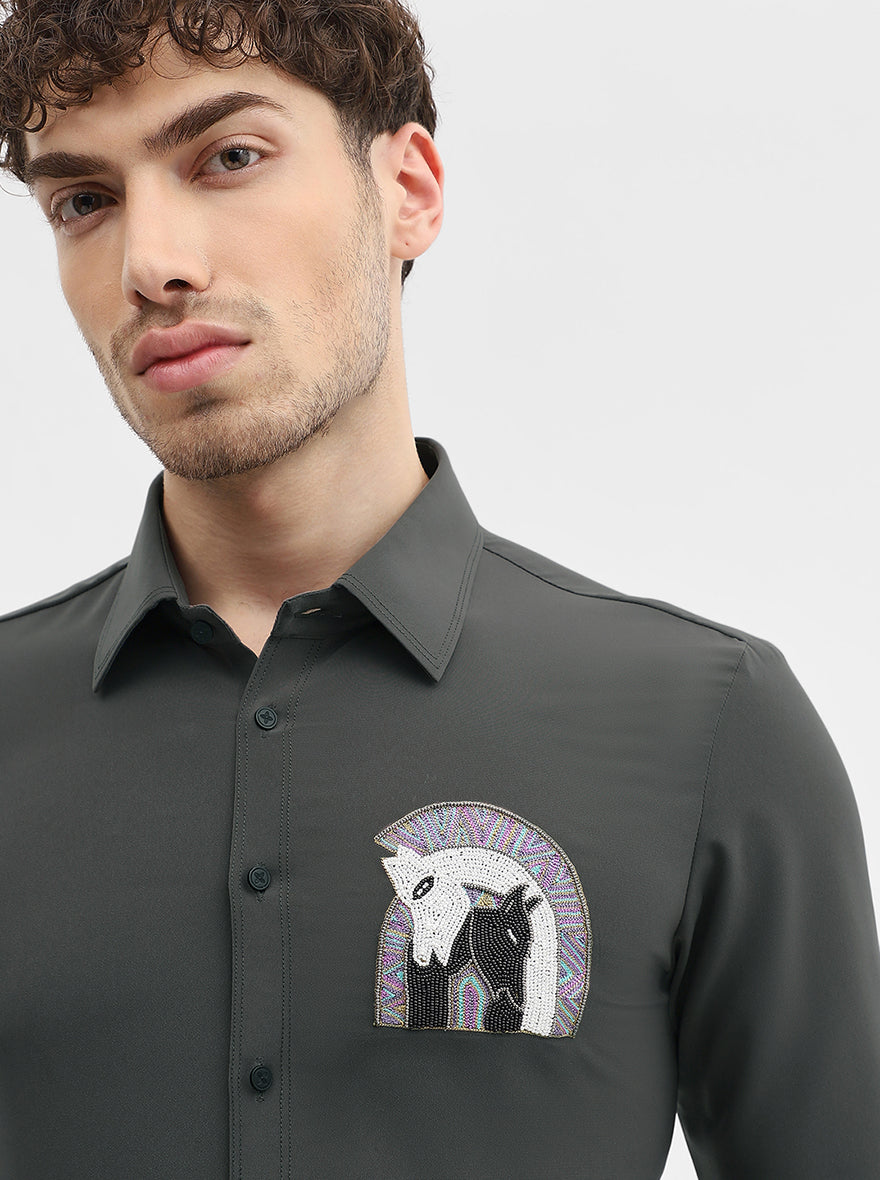 Grey Solid Slim Fit Party Wear Shirt | Wyre