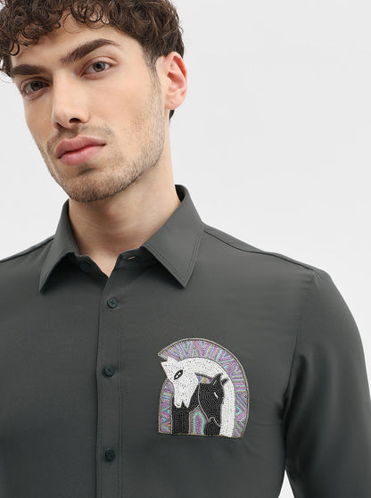 Grey Solid Slim Fit Party Wear Shirt | Wyre