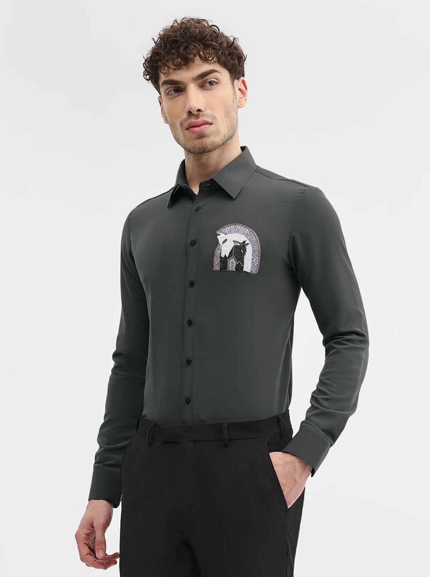 Grey Solid Slim Fit Party Wear Shirt | Wyre