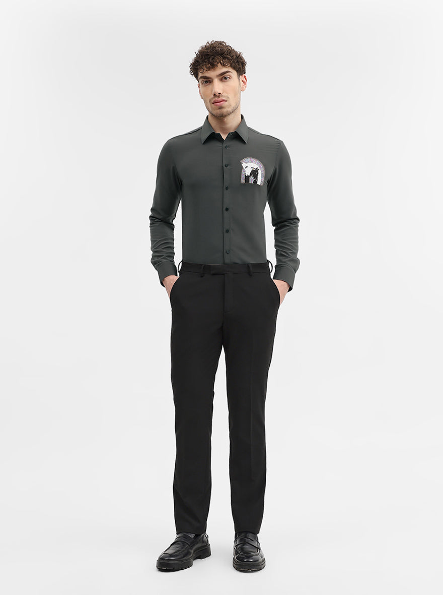 Grey Solid Slim Fit Party Wear Shirt | Wyre
