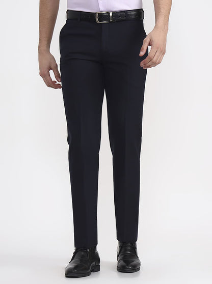 Blue Printed Slim Fit Formal Trouser | JadeBlue Super Luxe