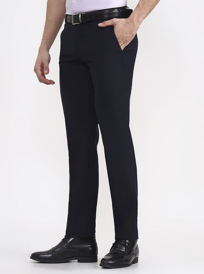 Blue Printed Slim Fit Formal Trouser | JadeBlue Super Luxe