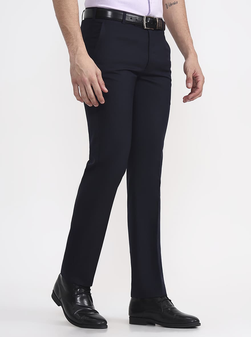 Blue Printed Slim Fit Formal Trouser | JadeBlue Super Luxe