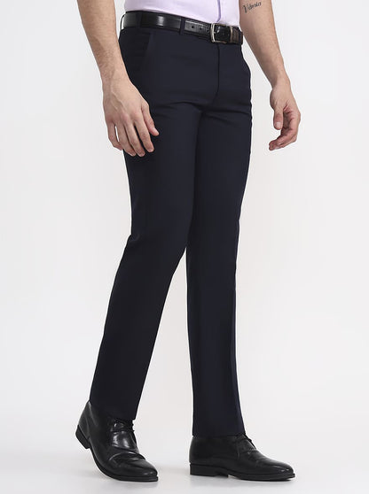 Blue Printed Slim Fit Formal Trouser | JadeBlue Super Luxe