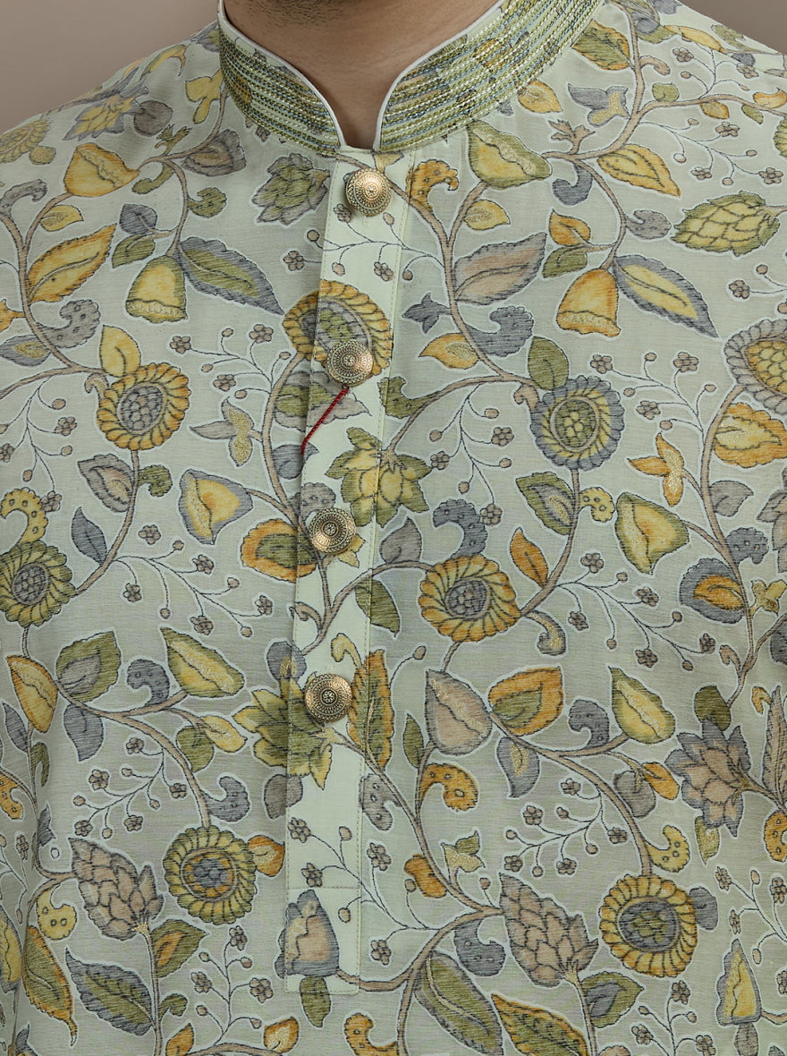 Tint Green Printed Kurta Pajama | Virasana