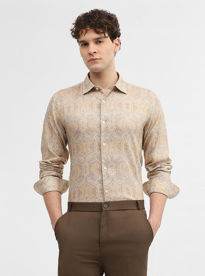 Mustard Printed Slim Fit Casual Shirt | JadeBlue
