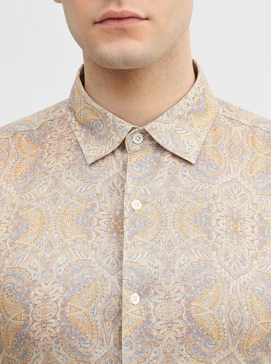 Mustard Printed Slim Fit Casual Shirt | JadeBlue
