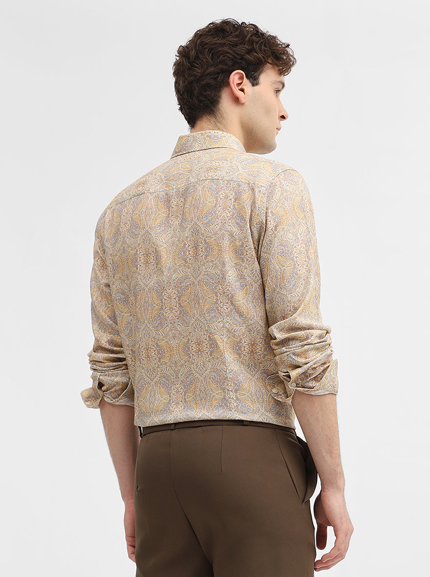 Mustard Printed Slim Fit Casual Shirt | JadeBlue
