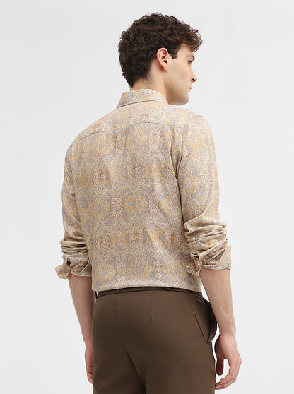 Mustard Printed Slim Fit Casual Shirt | JadeBlue